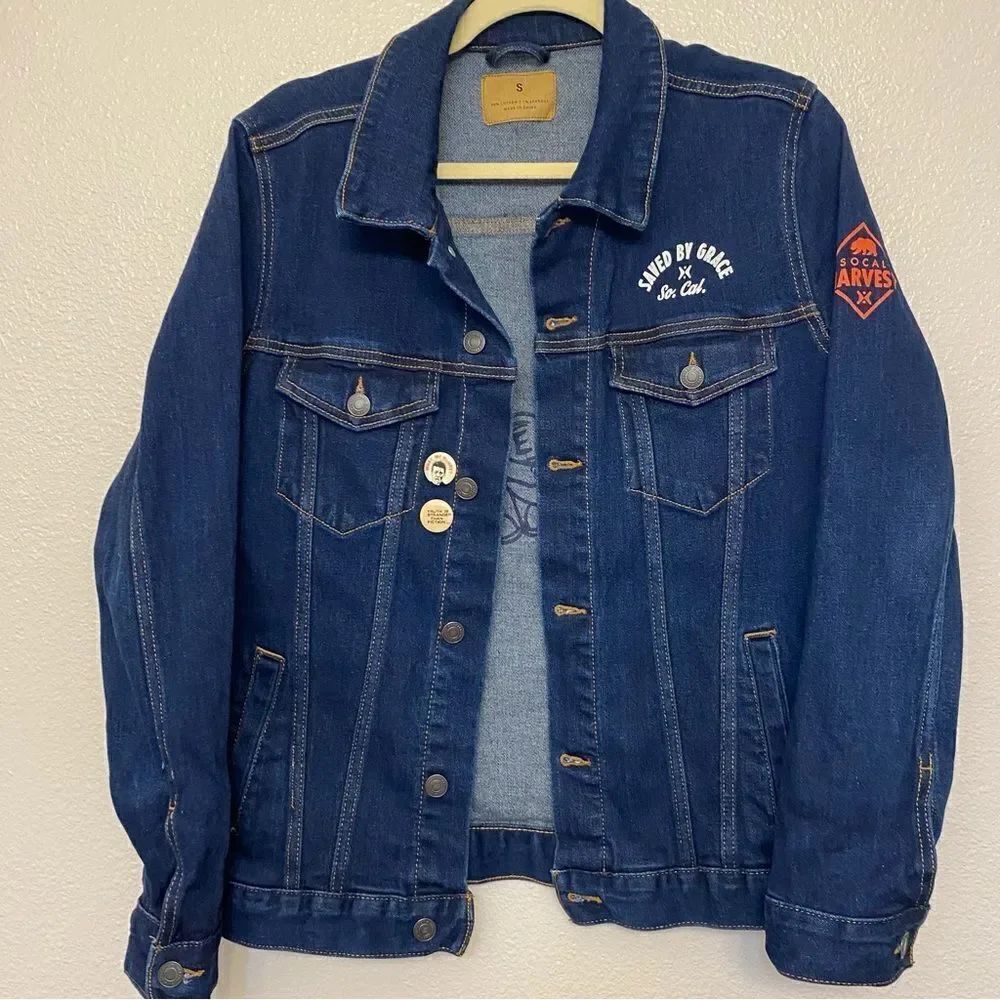 Saved By Grace So. Cal Harvest Threadfast Apparel Unisex denim jean jacket -S